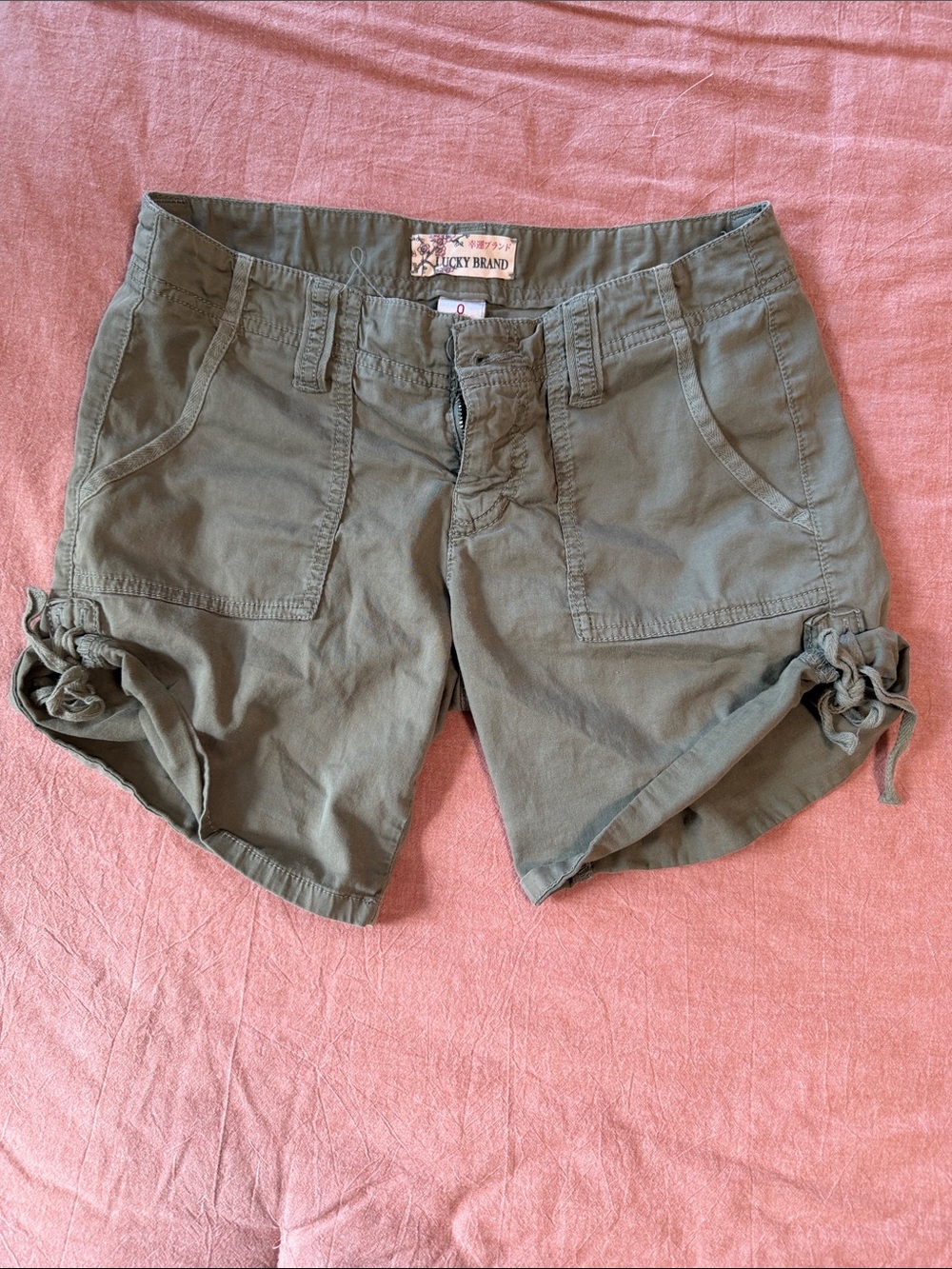 Vintage Y2K Lucky Brand Olive Utility Tie-Detail Women’s Shorts